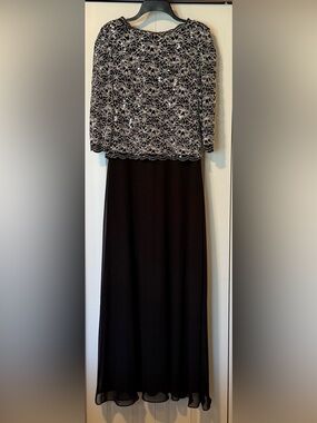 Alex Evenings Black Evening Dress with Silver Beaded Trim